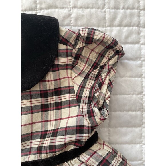 VINTAGE Y2K Gymboree 100% SILK Holiday Plaid Dress Velvet Peter Pan Collar 3T - Picture 6 of 8